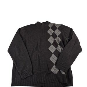 Davis & Squire Mens XL Extra Fine Merino Wool Argyle Quarter Zip Sweater Brown